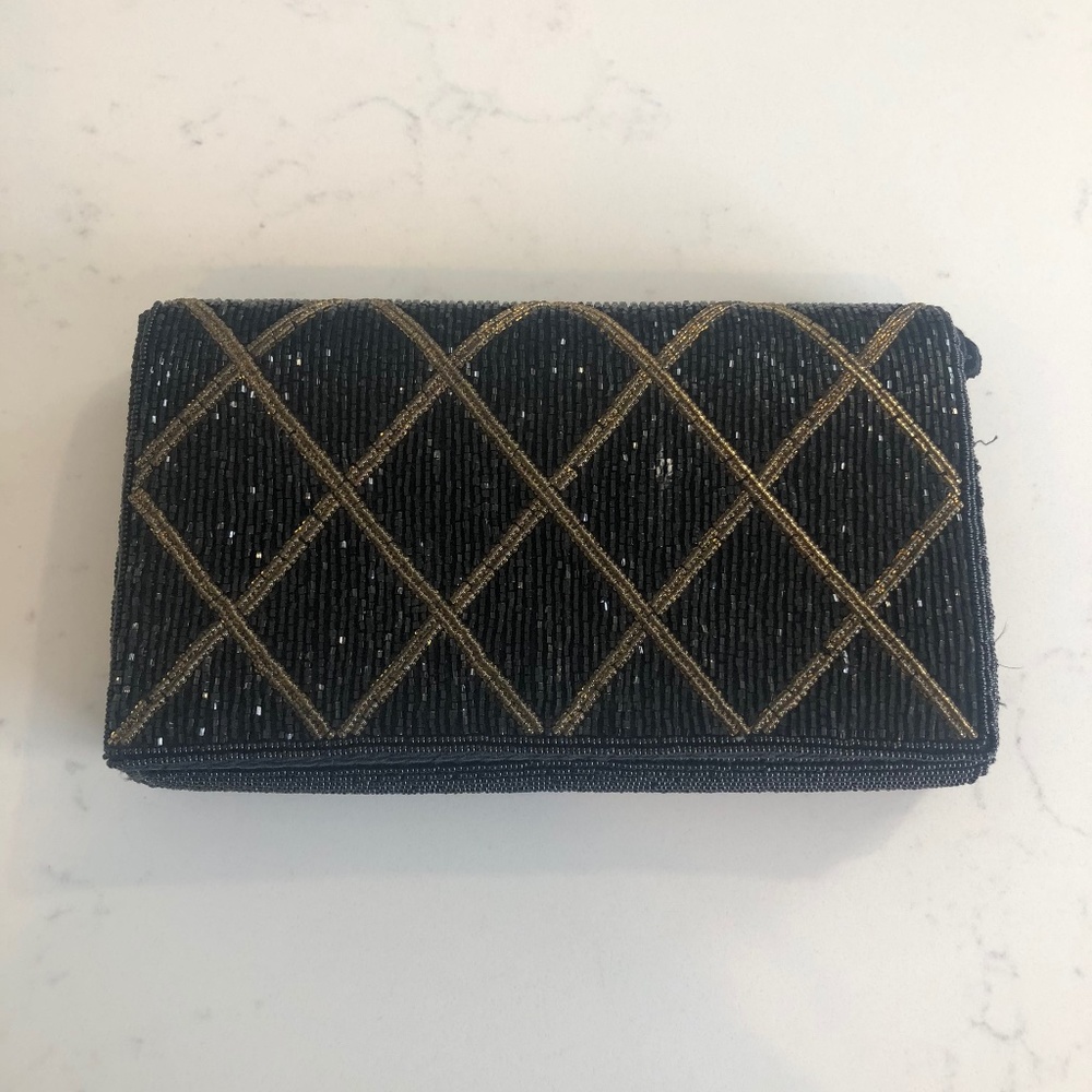 Vintage Black and Gold Beaded Clutch/Crossbody